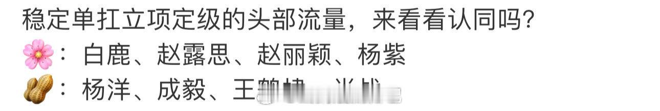 内娱稳定单扛立项定级的头部流量盘点🈶，大家认同吗？ 