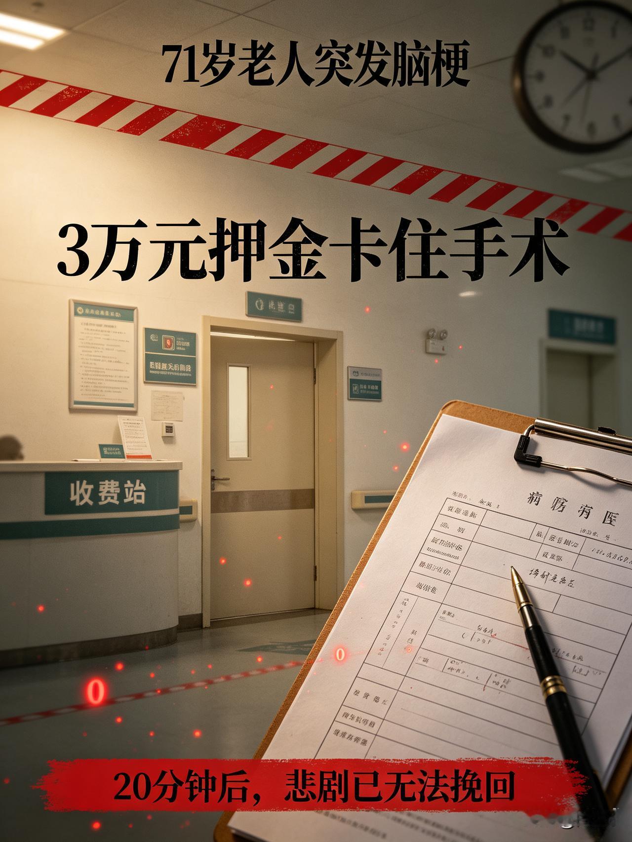 71岁老人突发急性脑梗，本该争分夺秒抢救，却因为3万元预缴押金，僵持20多分钟。