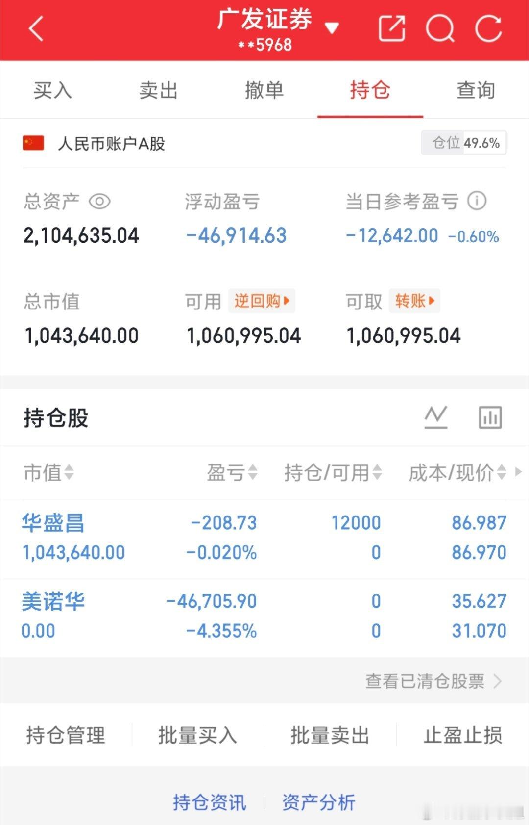 50w本金记录到300w（第61天)卖出：603538 美诺华买入：002980