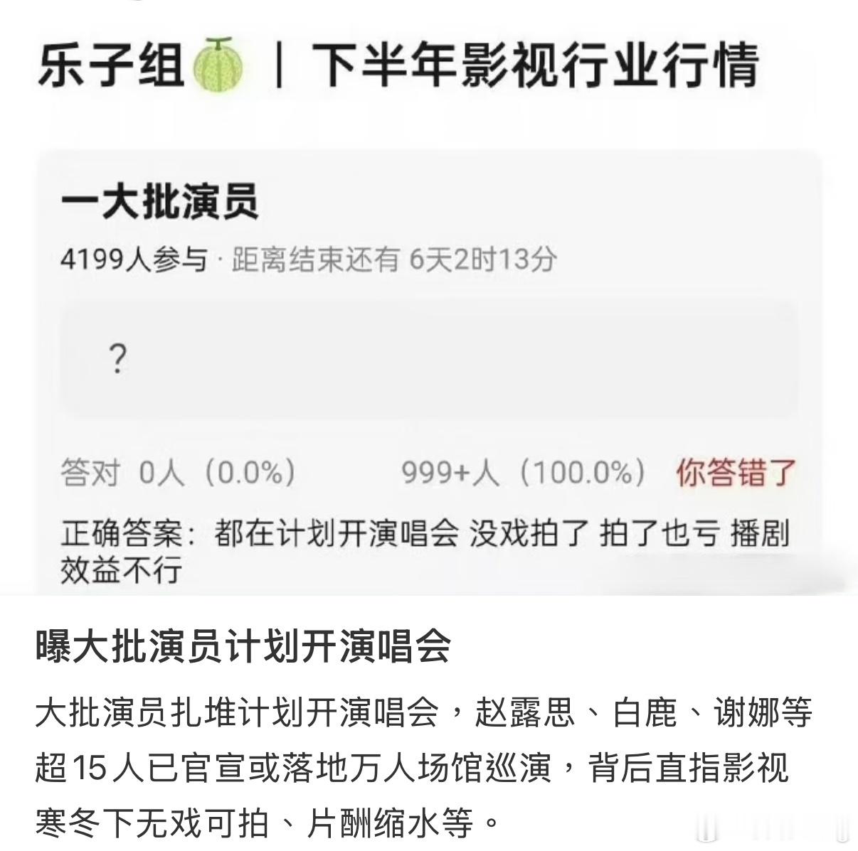 曝大批演员计划开演唱会我觉得演员开演唱会应该不是没剧拍，应该是跟谢娜一样要“圆梦