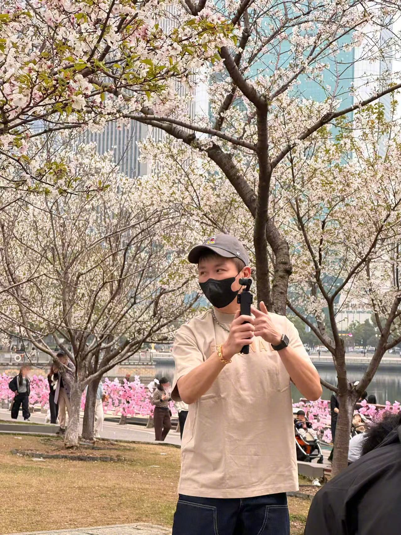 陶喆180度樱花自拍 陶喆为拍樱花自拍原地360度找角度，真实到像极了拍照的爸妈
