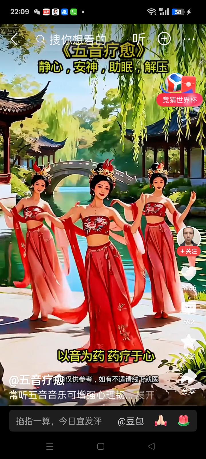 《五音疗愈》，
静心，安神，助眠，解压。
  以音为药，药疗于心。友友们：多听听