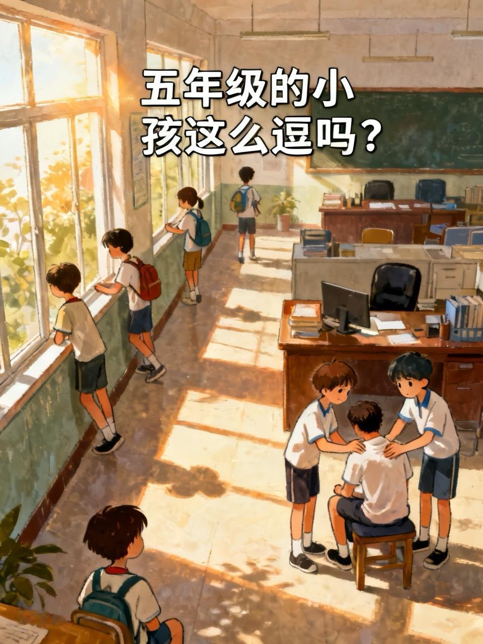 五年级的小孩这么逗吗？为了骗老师，全班同学分工合作。孩子一边讲，我一边笑。

昨