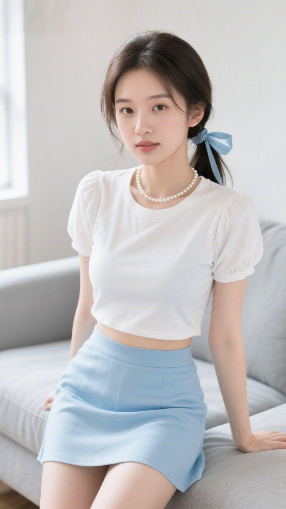 《室中浅柔意》
 
窗隙漫进的光，软得像揉匀的云，落在白衫的泡泡袖上，漾开淡暖的