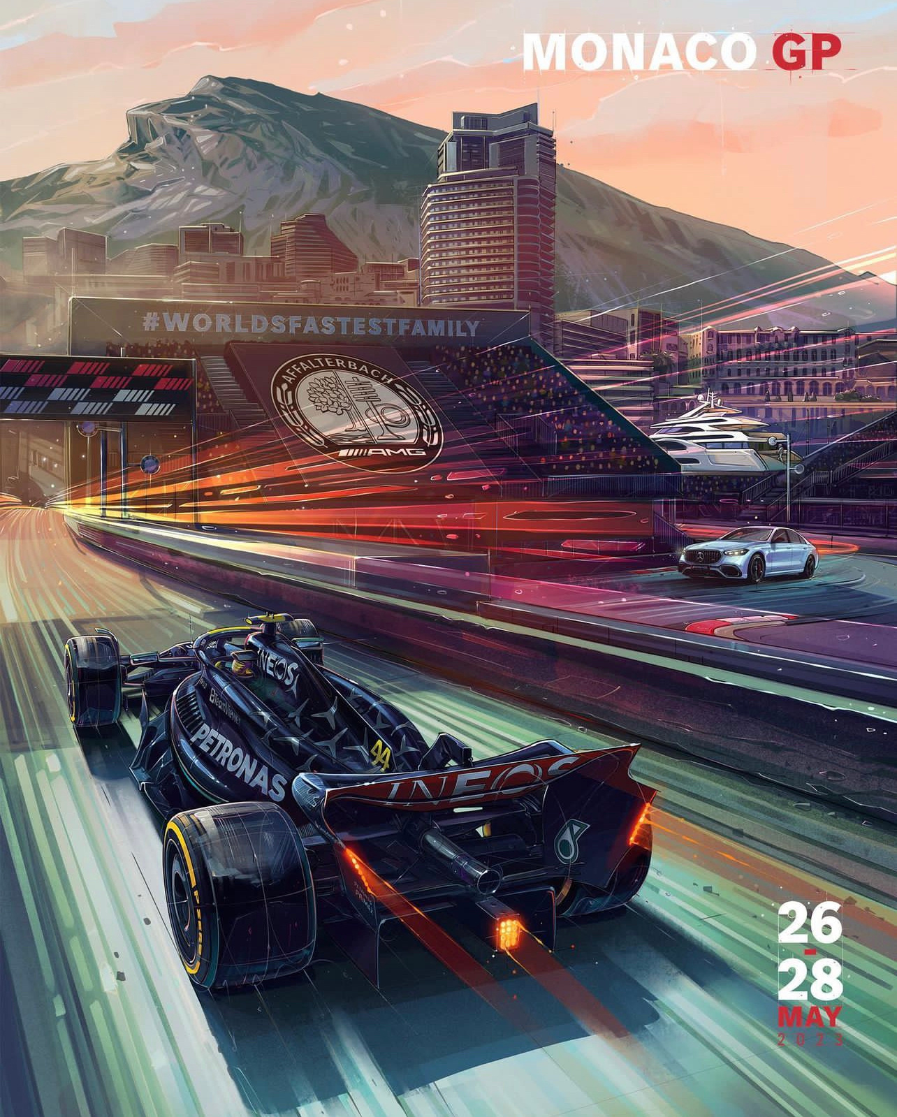 2023F1摩纳哥大奖赛梅赛德斯AMG车队海报鉴赏#2023F1摩纳哥大奖赛# 