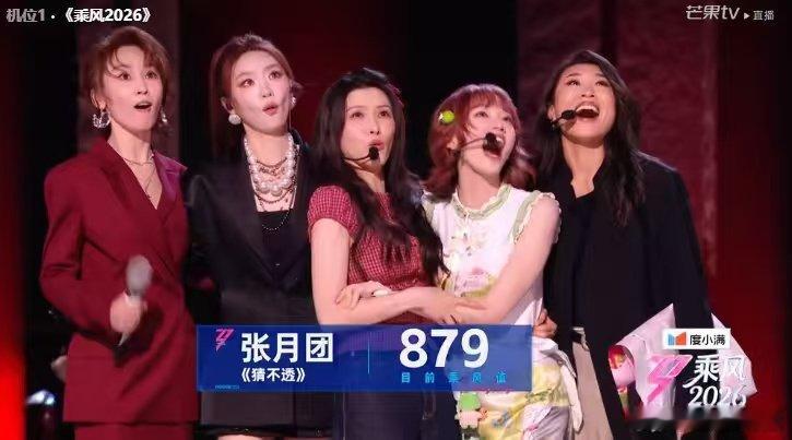 张月团五公第一浪姐直播浪姐直播分数出炉，张月谢楠《猜不透》拿下879乘风值，全队