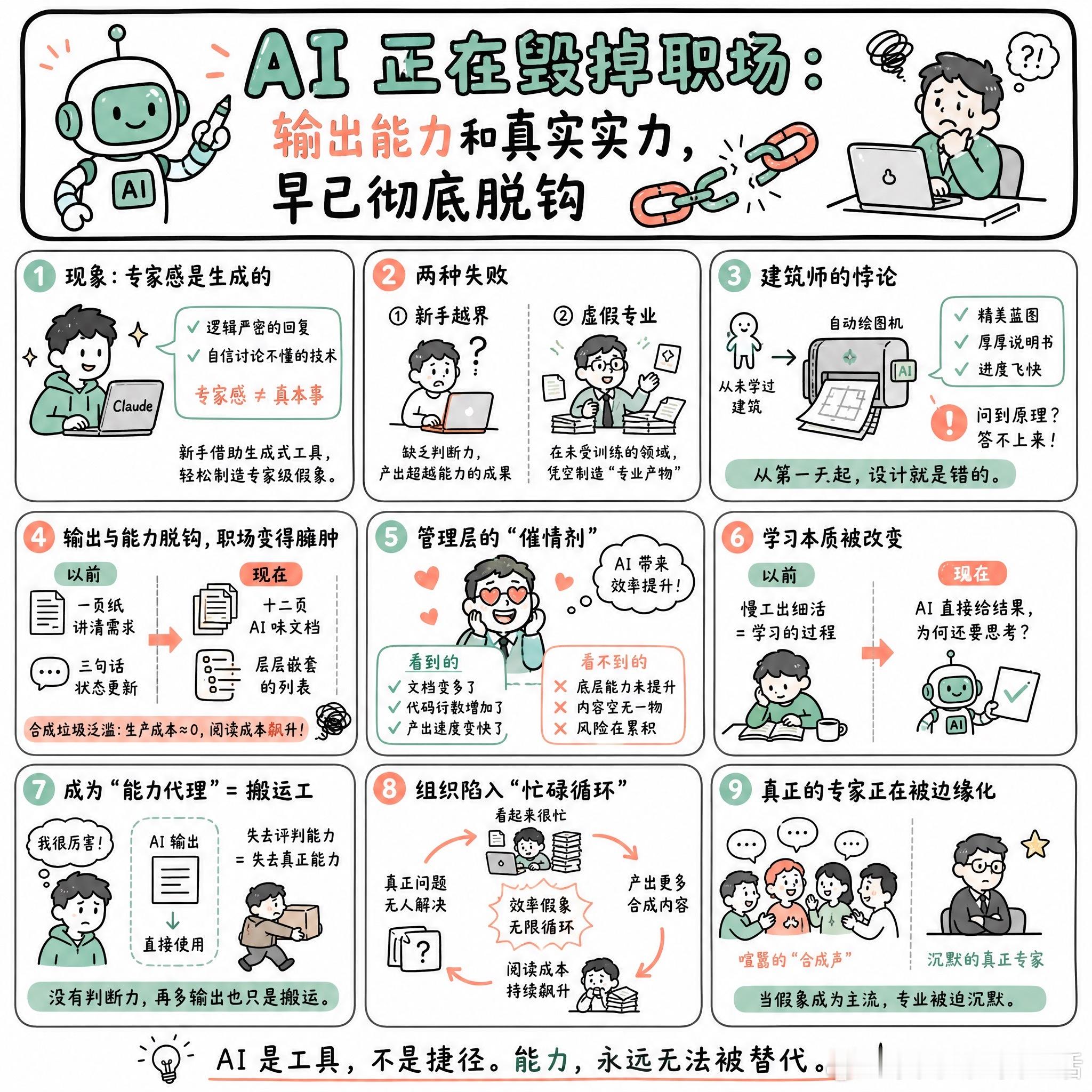 【AI 正在毁掉职场：输出能力和真实实力，早已彻底脱钩】快速阅读：AI 正在让职
