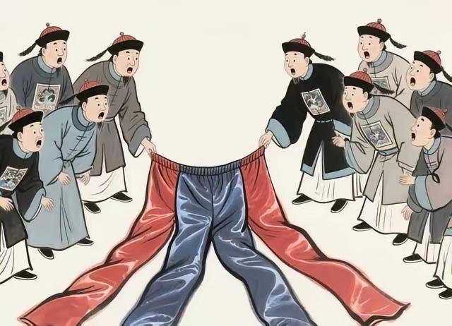 1782年，王亶望被抄家，当乾隆检查抄来的物品时，发现一件四条腿的裤子，上面绣满