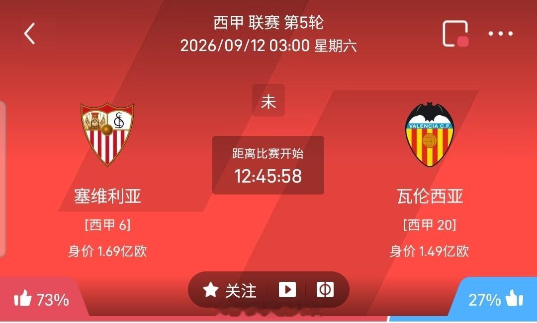 【足球】周五011西甲方向：塞维利亚vs瓦伦西亚西甲：塞维利亚VS瓦伦西亚时间：