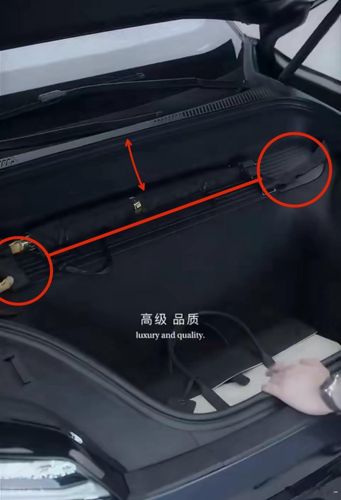 【蔚来ES9前备箱】为营造高昂的姿态，前翼子板高出减振塔一大截。骚操作来了：它把