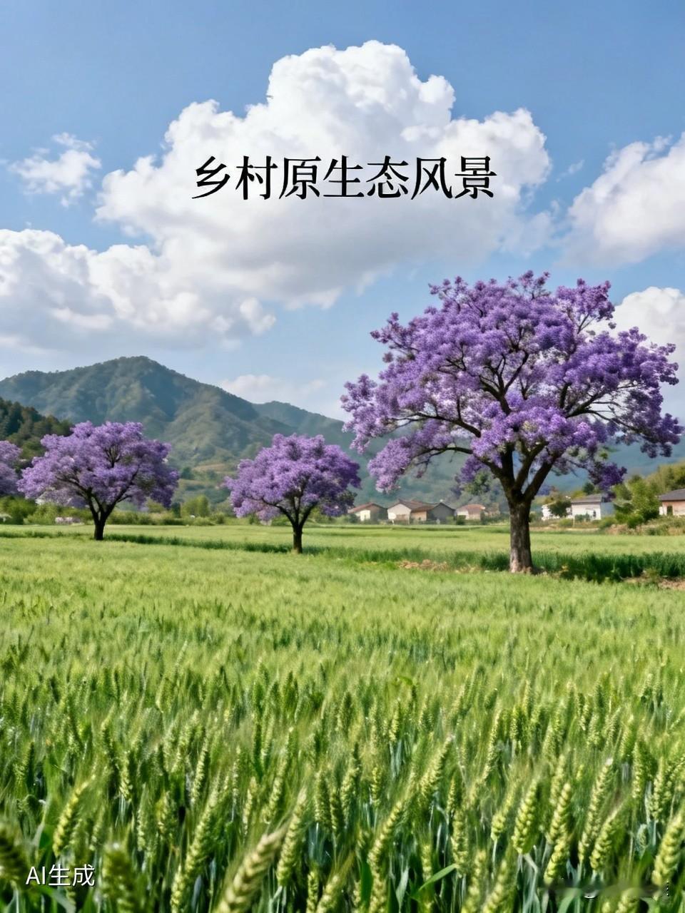 乡村原生态风景随手拍，真的能发现好多宝藏。就像河南女孩拍的麦田与泡桐树，无尽绿麦