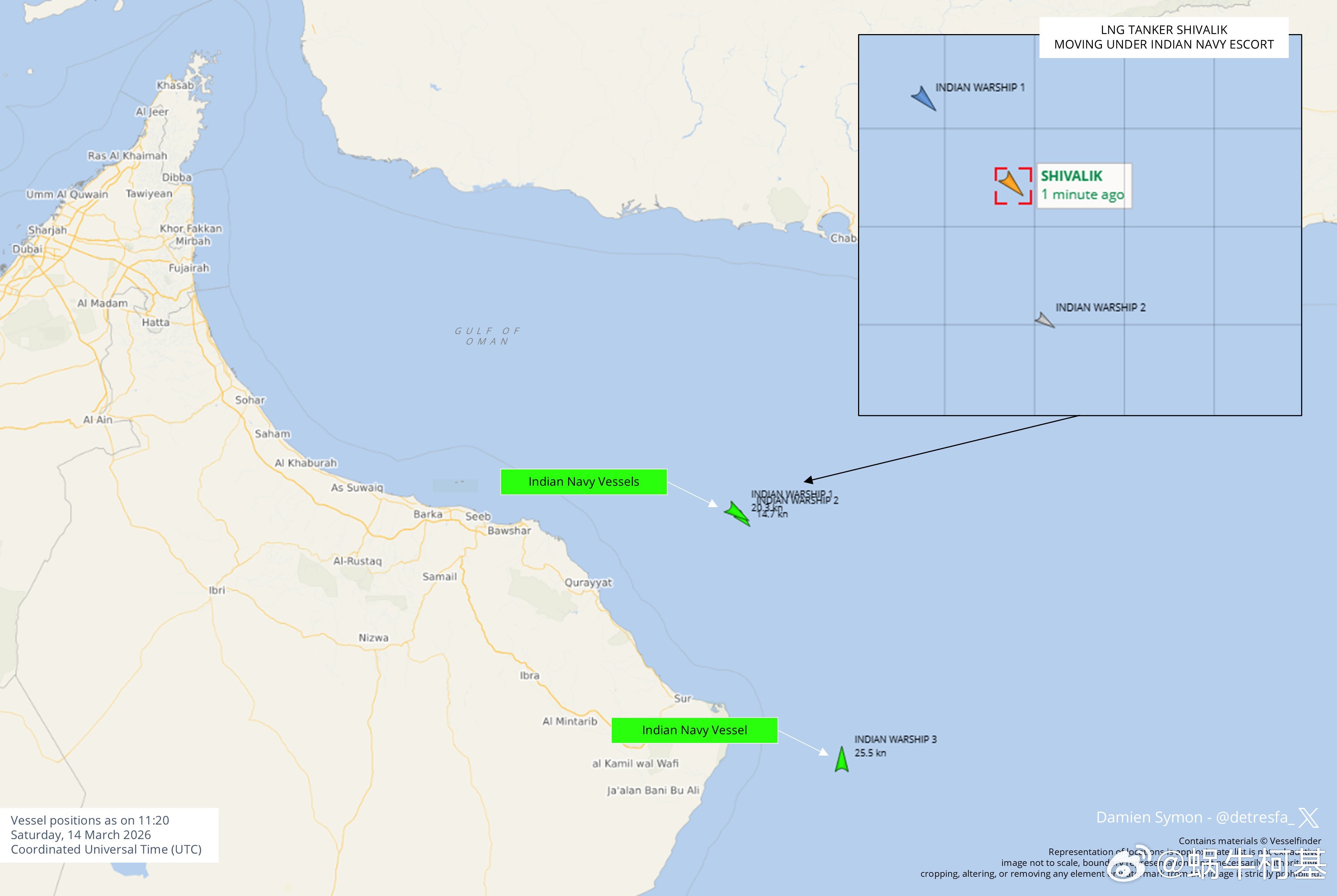三哥威武！三艘印度海军军舰似乎已抵达阿曼湾，可能在当前地区安全局势紧张的情况下为