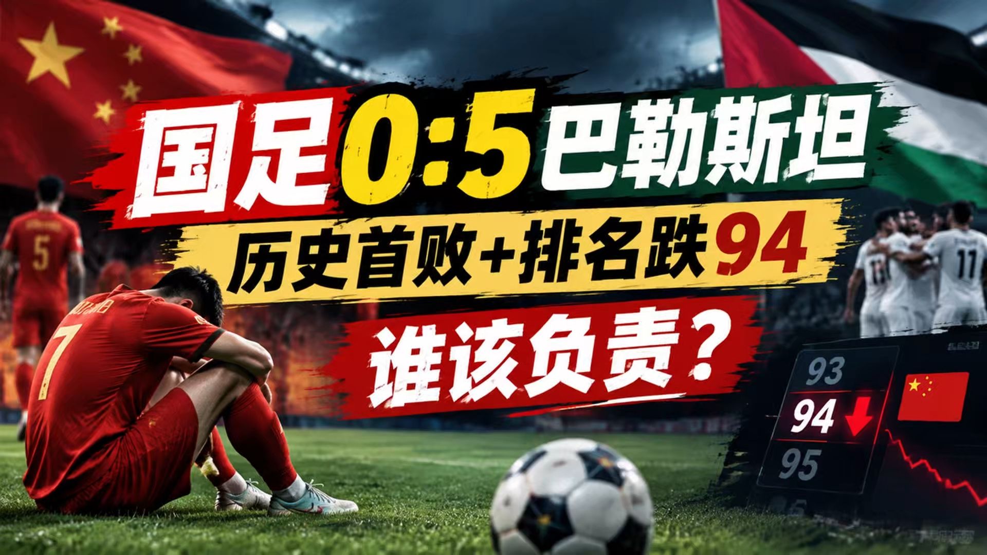 国足0:5巴勒斯坦，历史首败+排名跌94，谁该负责？