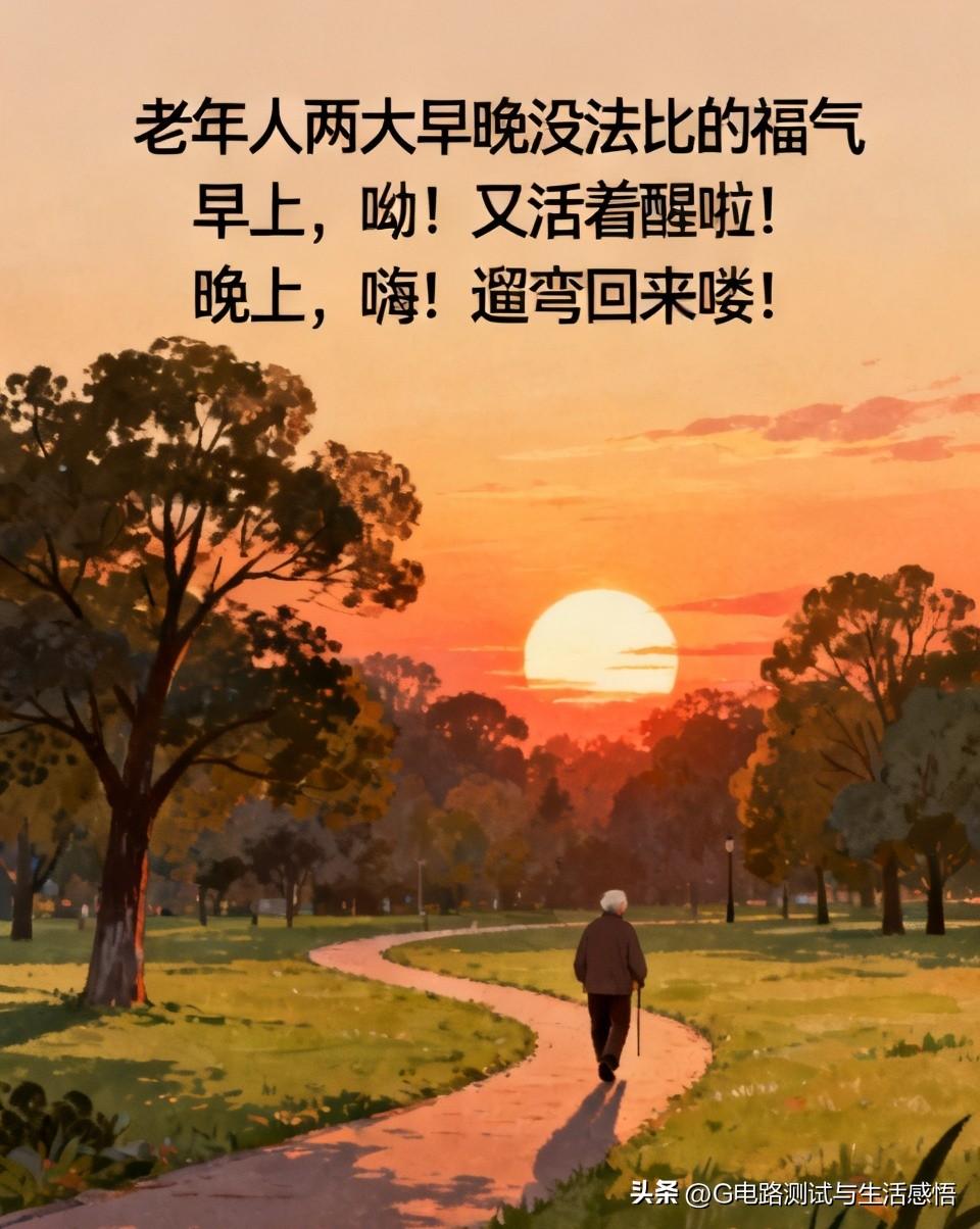 老年人两大早晚没法比的福气：
1. 早上，呦！又活着醒啦！
2. 晚上，嗨！遛弯