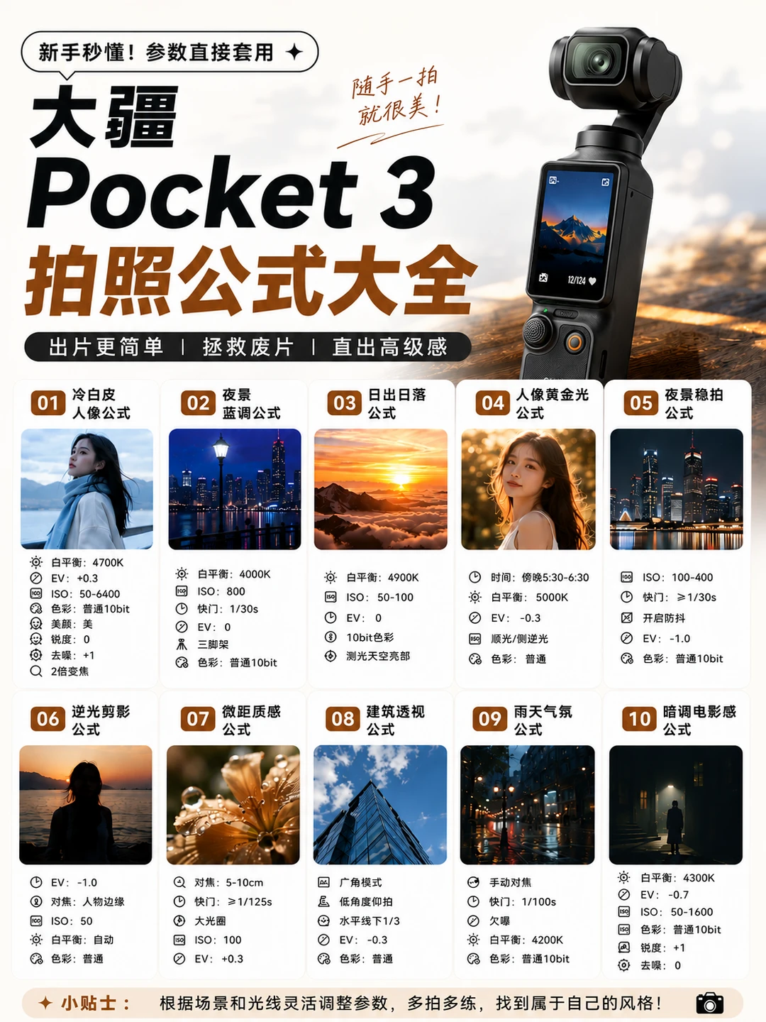 新手秒变会拍！大疆Pocket3 30个出片公式