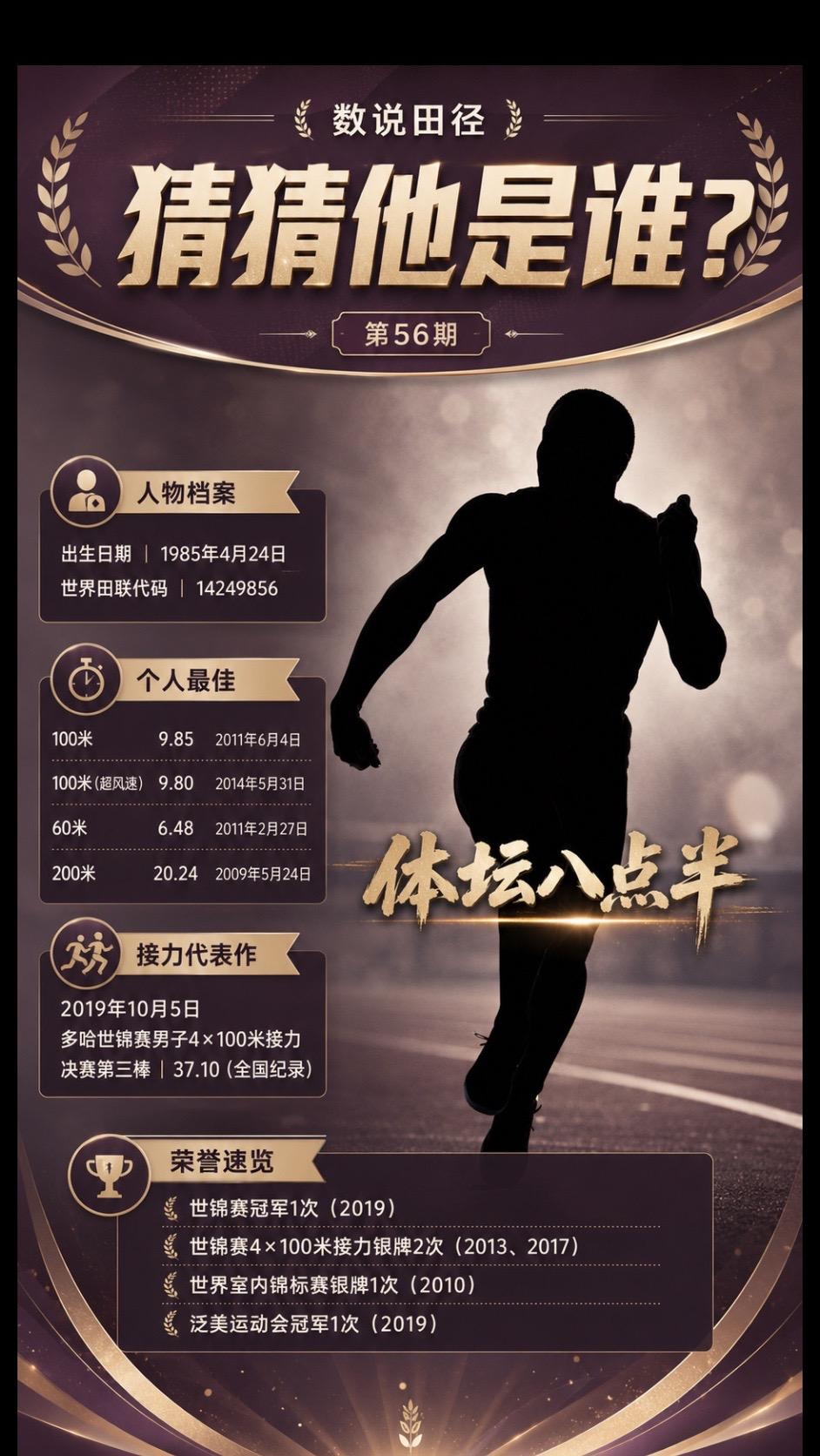 这么厉害的选手！是谁呢？运动员 世锦赛 奥运会 短跑