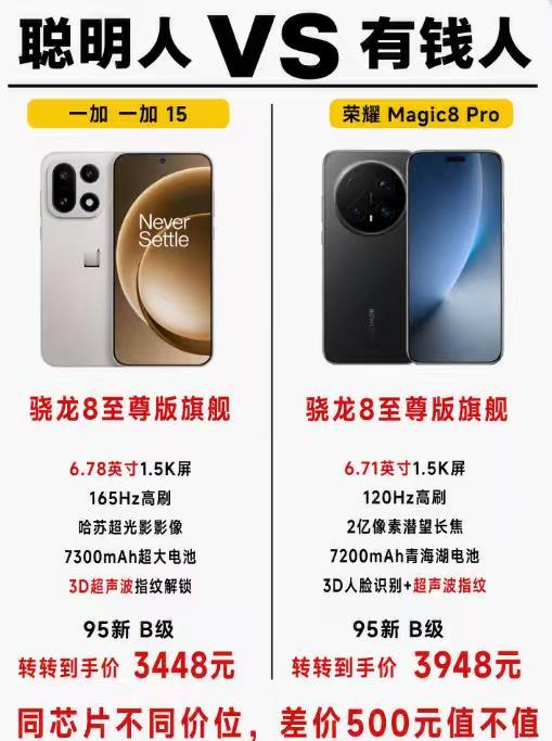 500元的差价，一加15对比荣耀Magic8 Pro，这两台旗舰真的很适合拿来做