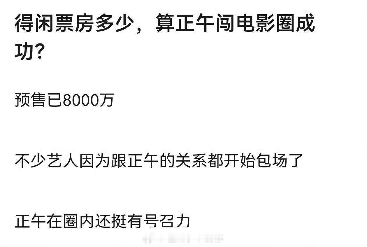 网友问:《得闲谨制》票房多少，才能算是正午闯电影圈成功？ 