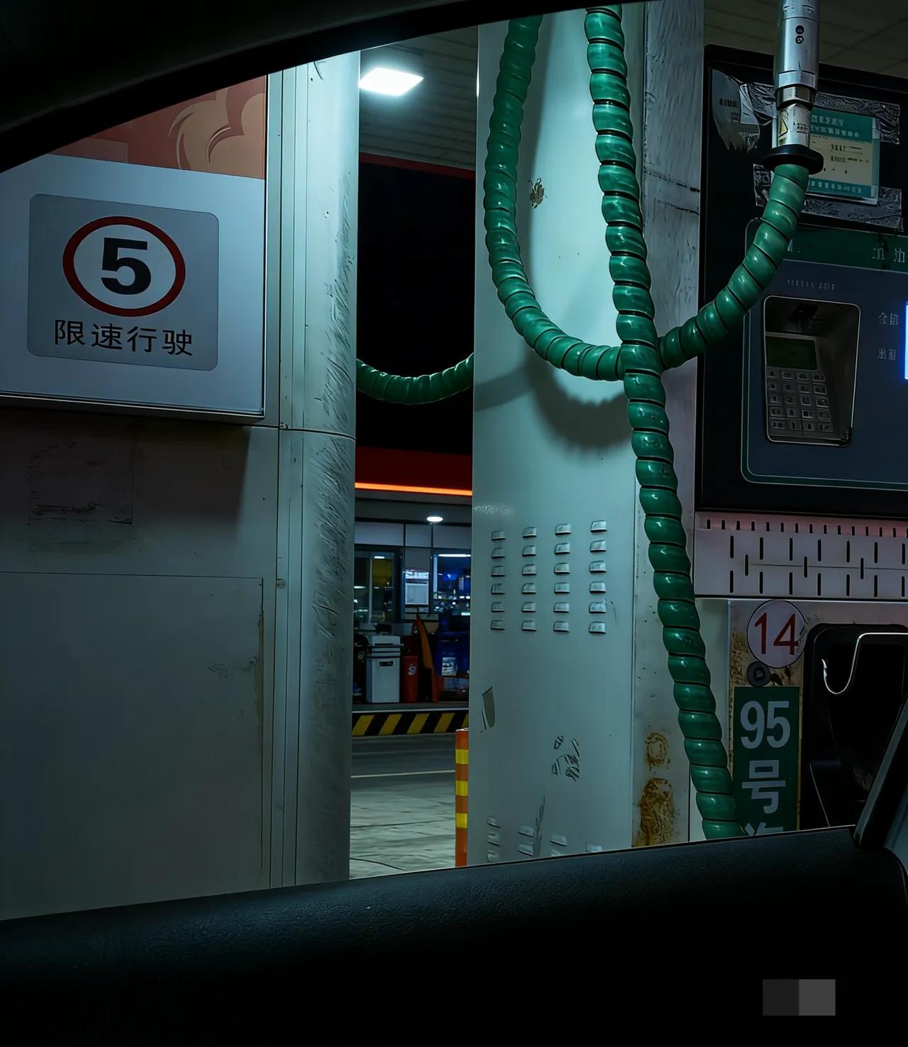 昨晚去加油，我人都懵了。
 
明天油价要涨，95号直奔10块，我想着肯定排长队，