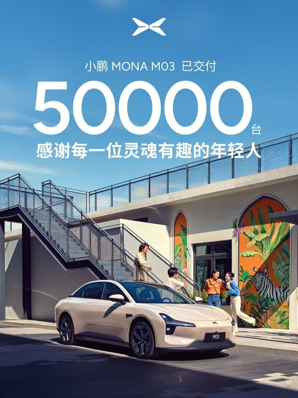 小鹏MONA交付超5万台，领跑新势力纯电交付纪录！继五万台下线、十二月交付超15