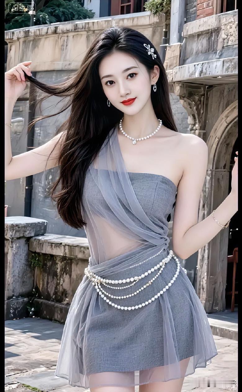 优雅珍珠项链，甜美少女风，复古建筑前拍照，少女心满满！