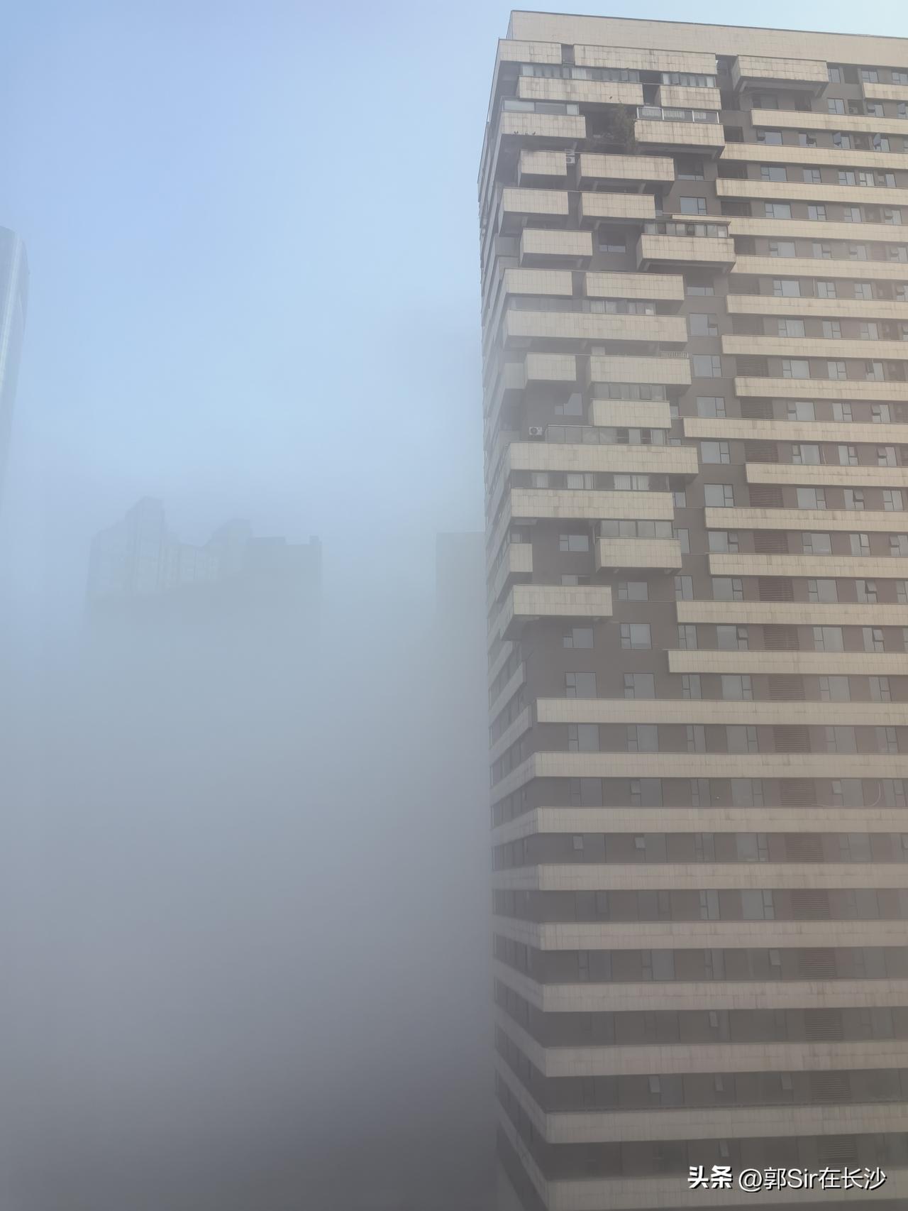 下了一个多月雨，长沙终于放晴了，就是一大早上就这么大的雾，能见度很低，五米开外就