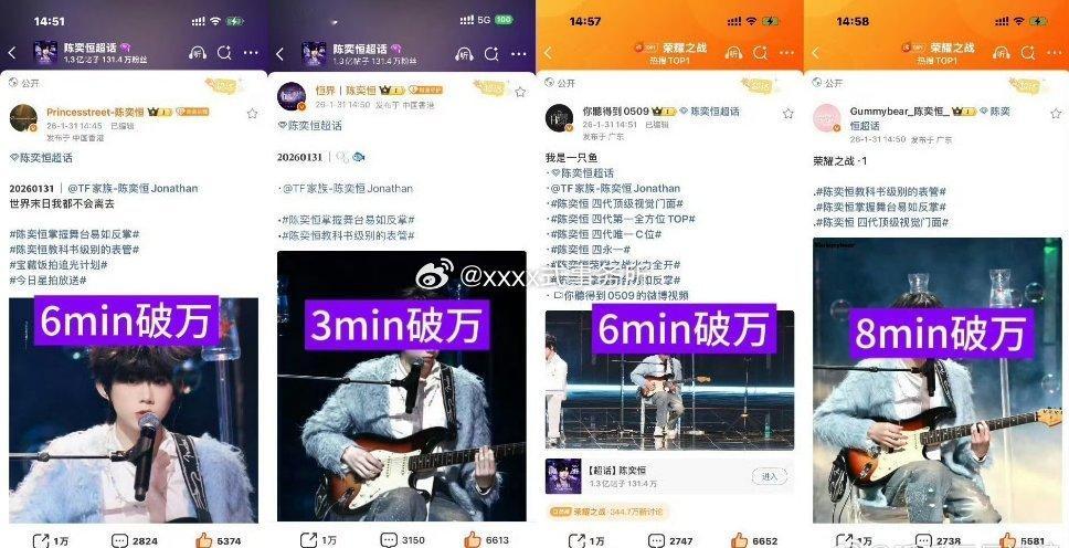 陈奕恒TF荣耀之战成绩：《我是一只鱼》舞台五分钟双万转，最快三分钟破万，14分钟