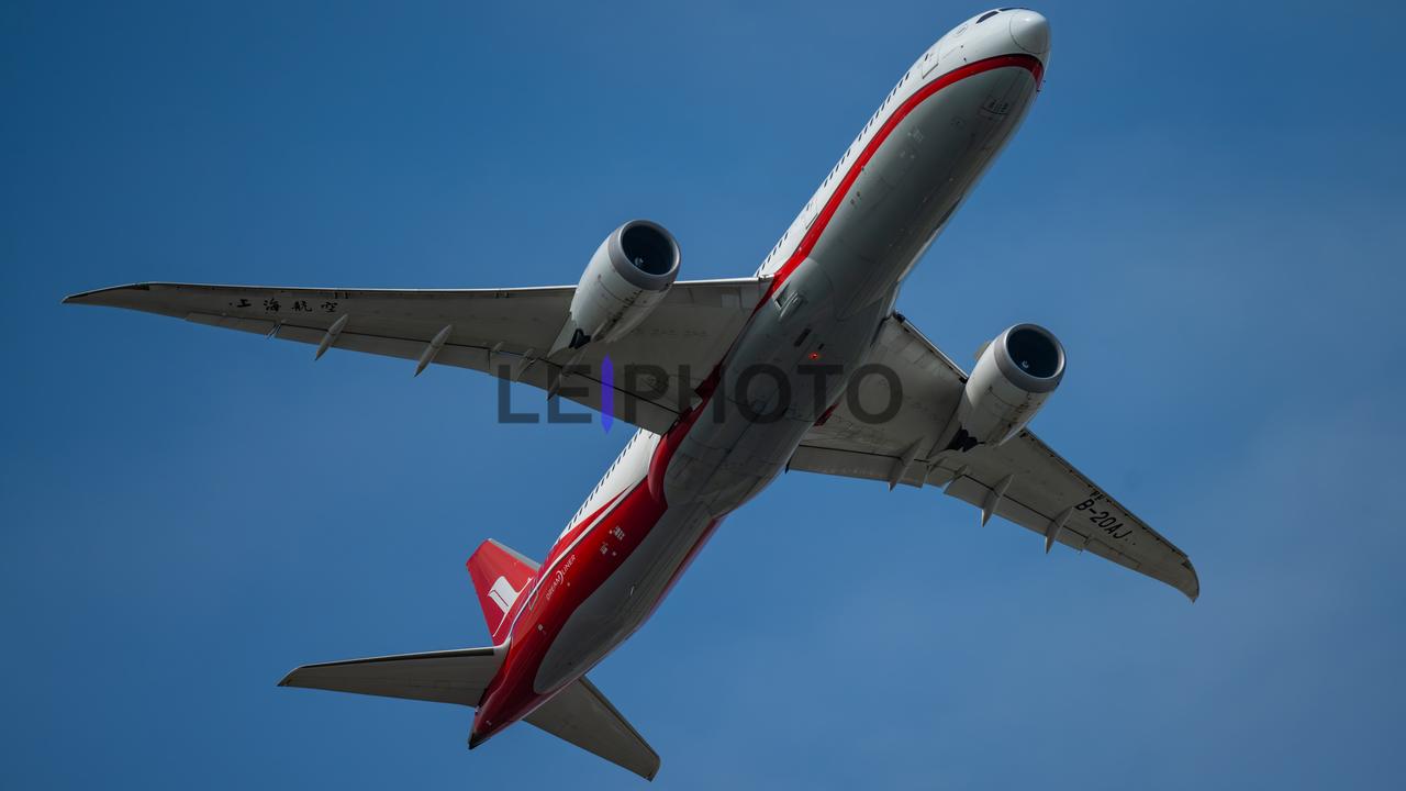 上海航空的跛音787-9。曾经坐过一次这个型号的飞机，复合材料机身是特色，但影响