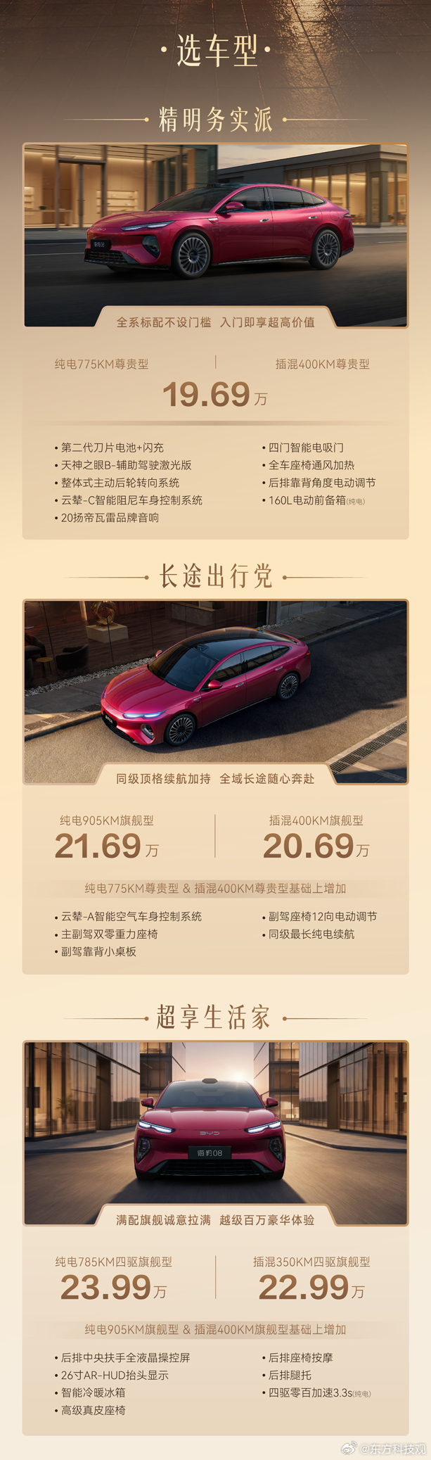 入门即豪配，售价19.69万元起的海豹08全系标配超130项核心配置作为比亚迪技