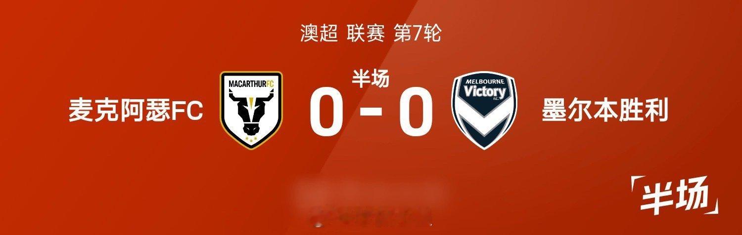 25/26赛季澳超联赛第7轮，麦克阿瑟FC迎战墨尔本胜利。半场战罢，双方比分暂为