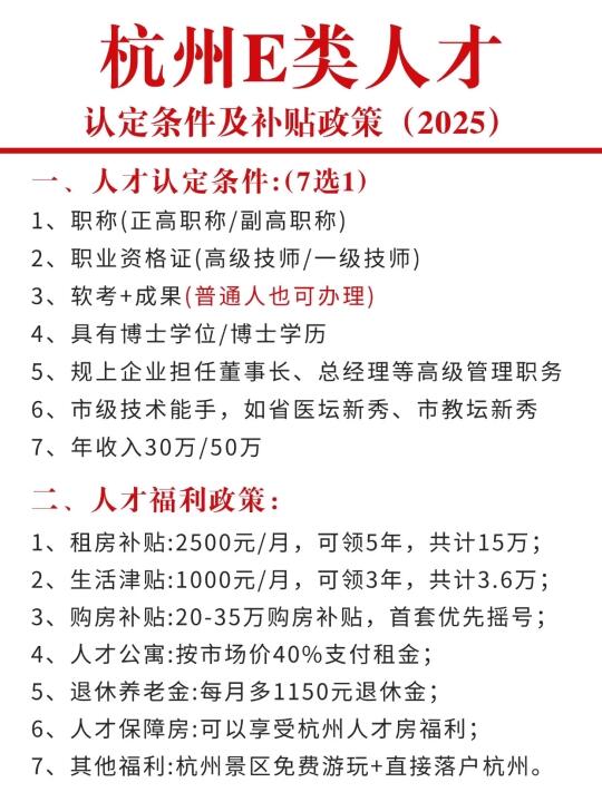 2025杭州E类人才认定条件