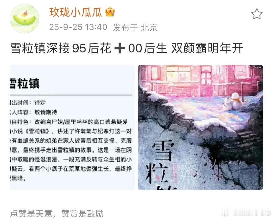 雪粒镇—95🌸➕00🥜双颜霸组合这是谁啊？有人猜到吗？男女主是姐弟哎而且原著