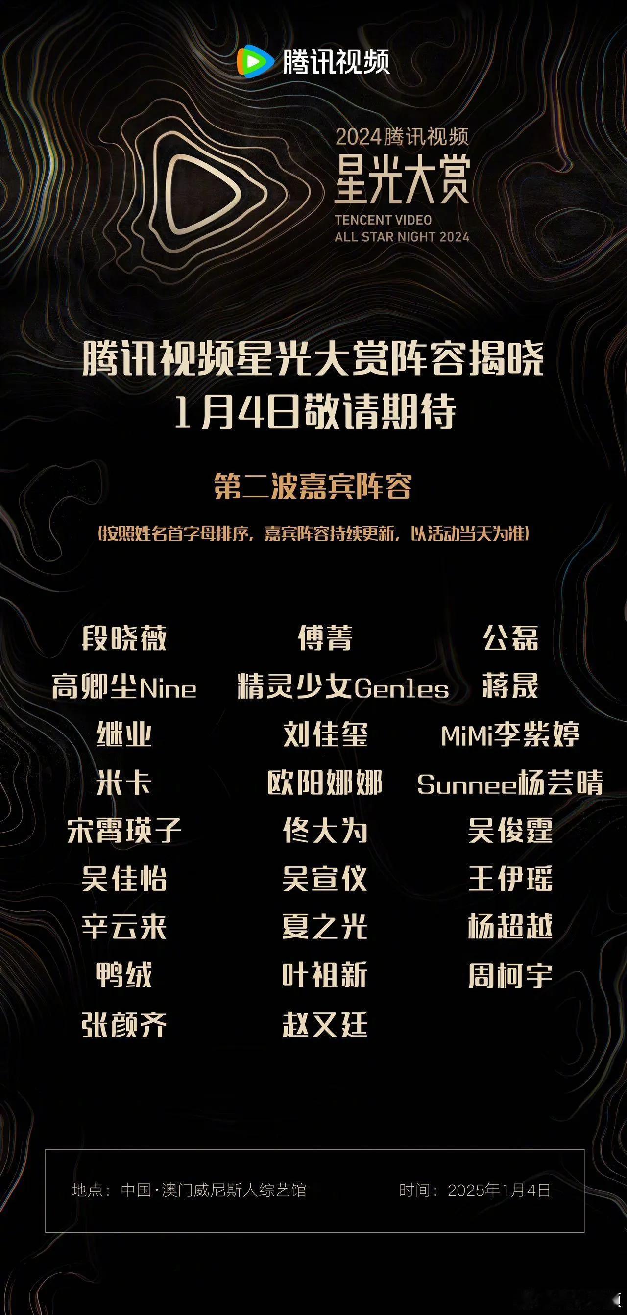 2024腾讯视频星光大赏第二波嘉宾阵容