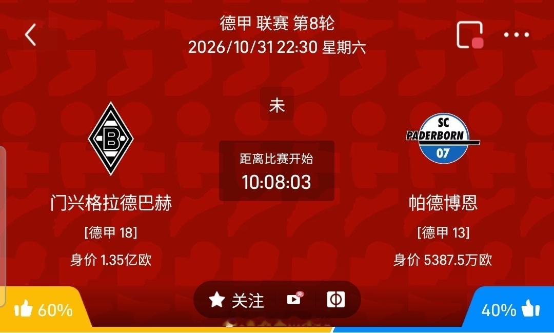【足球】周六013德甲联赛方向：门兴格拉德巴赫vs帕德博恩德甲：门兴格拉德巴赫V