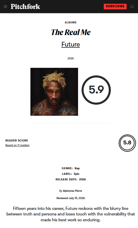 【新专辑乐评】Pitchfork 评Future 新专辑『The Real Me