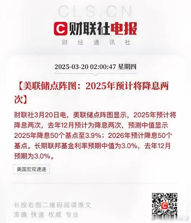 美联储议息会议落地：维持基准利率不变！但给出了点阵图：预计2025年和2026年