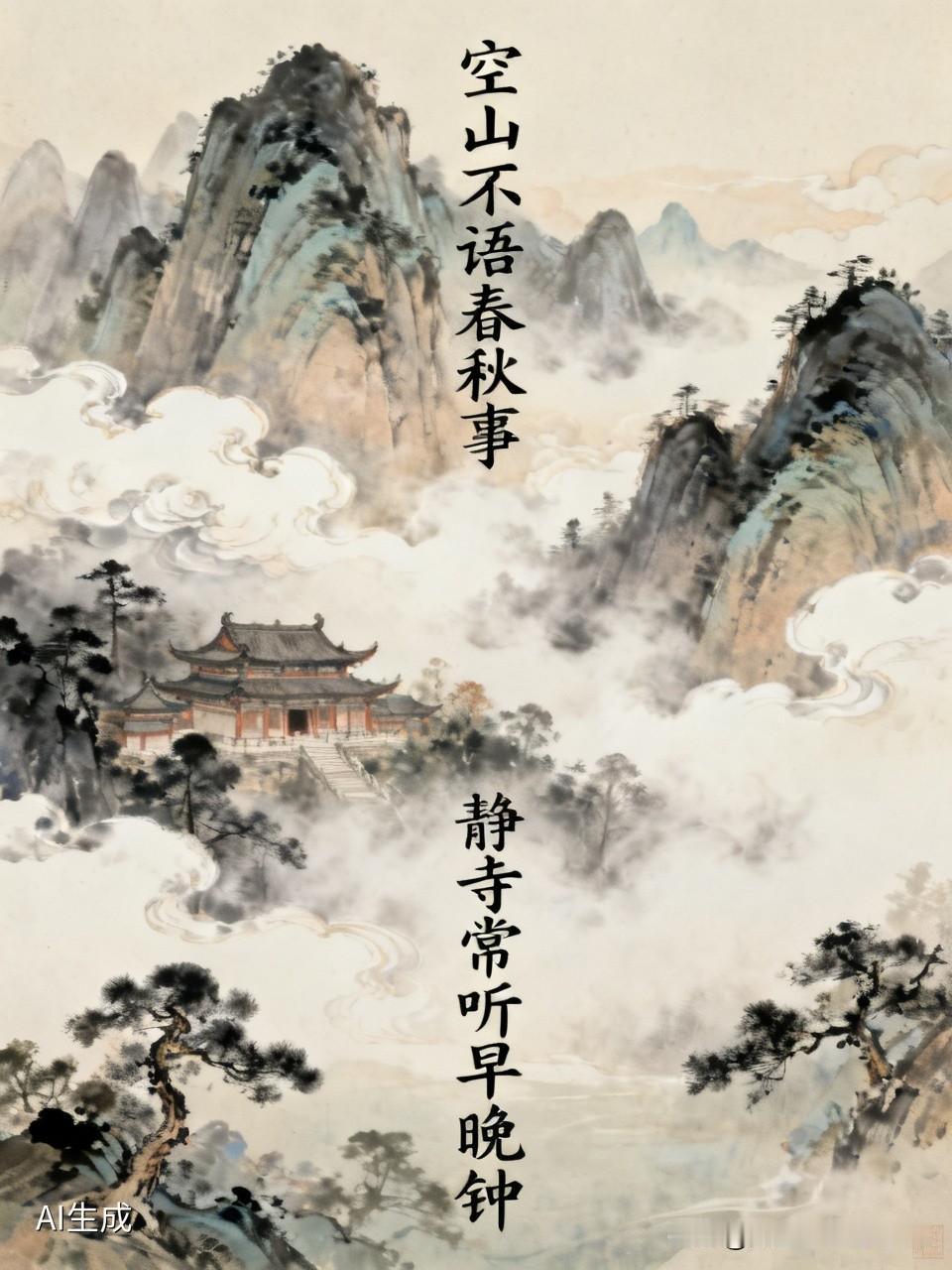 上联：空山不语春秋事，下联才友请下联，静寺常听早晚钟。
