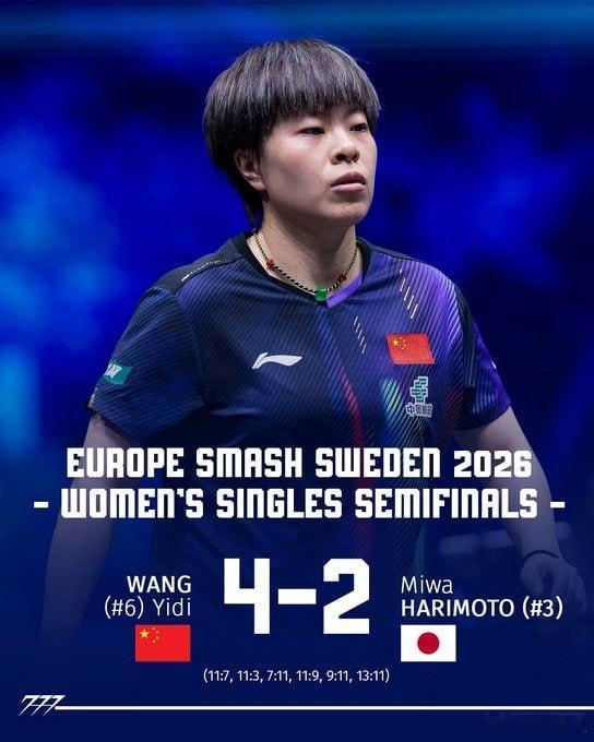 王艺迪vs张本美和王艺迪击败张本美和，成为欧洲 Smash 大赛的首位决赛选手！