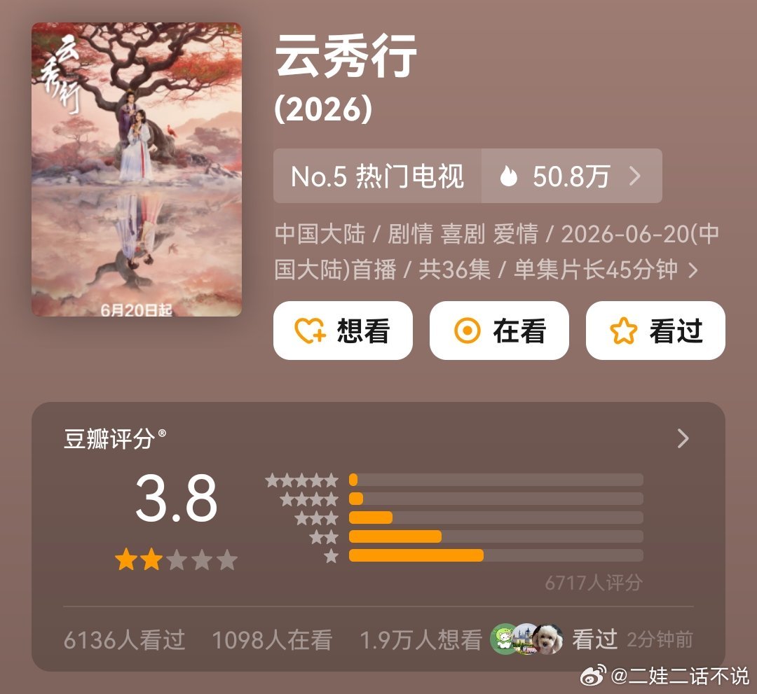 云秀行豆瓣开分3.8这剧这么难看吗？ 