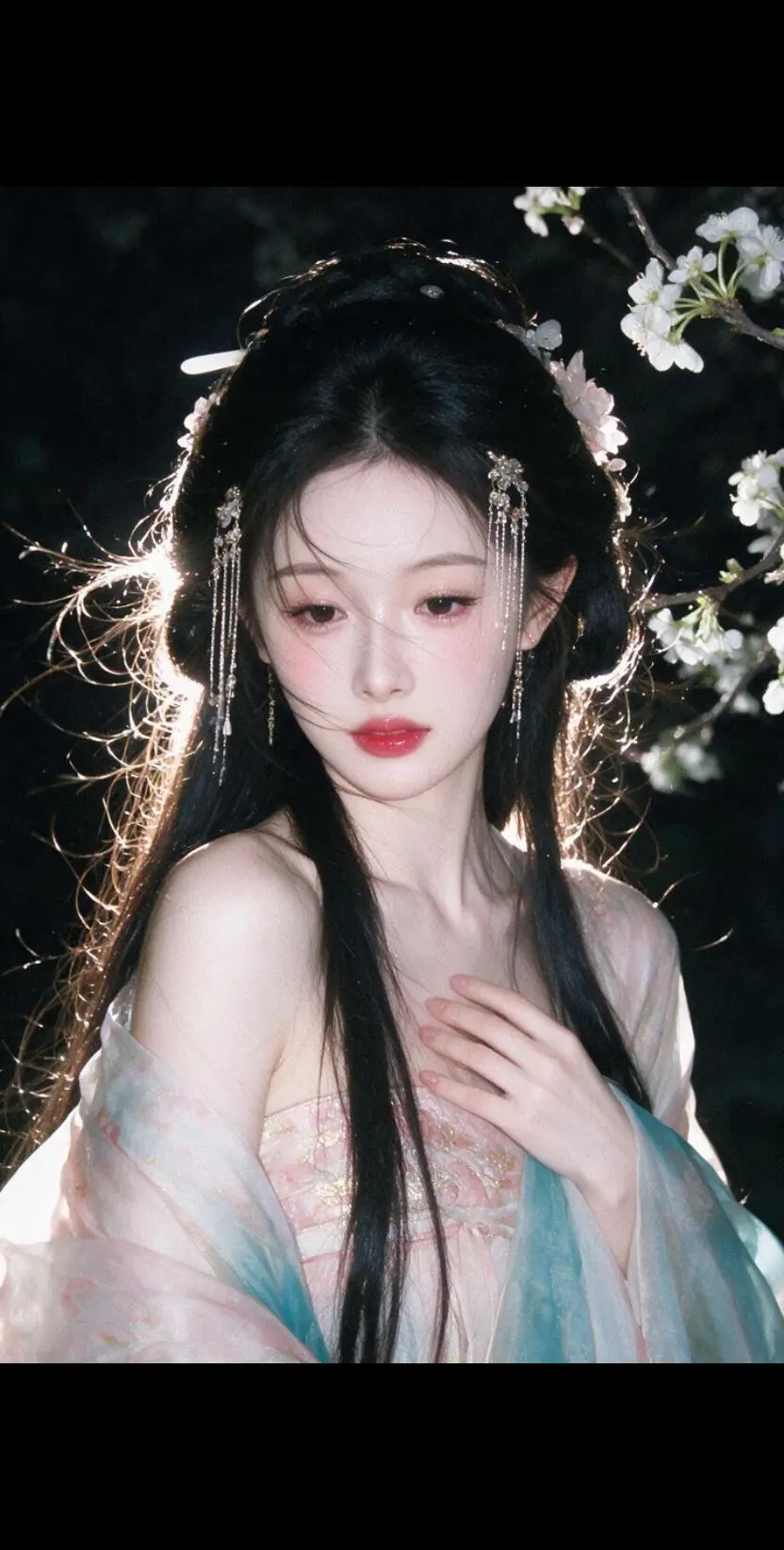 AIccd清冷国风少女照 ai创作全新升级 汉服氛围感美女 清冷花神 古风写真