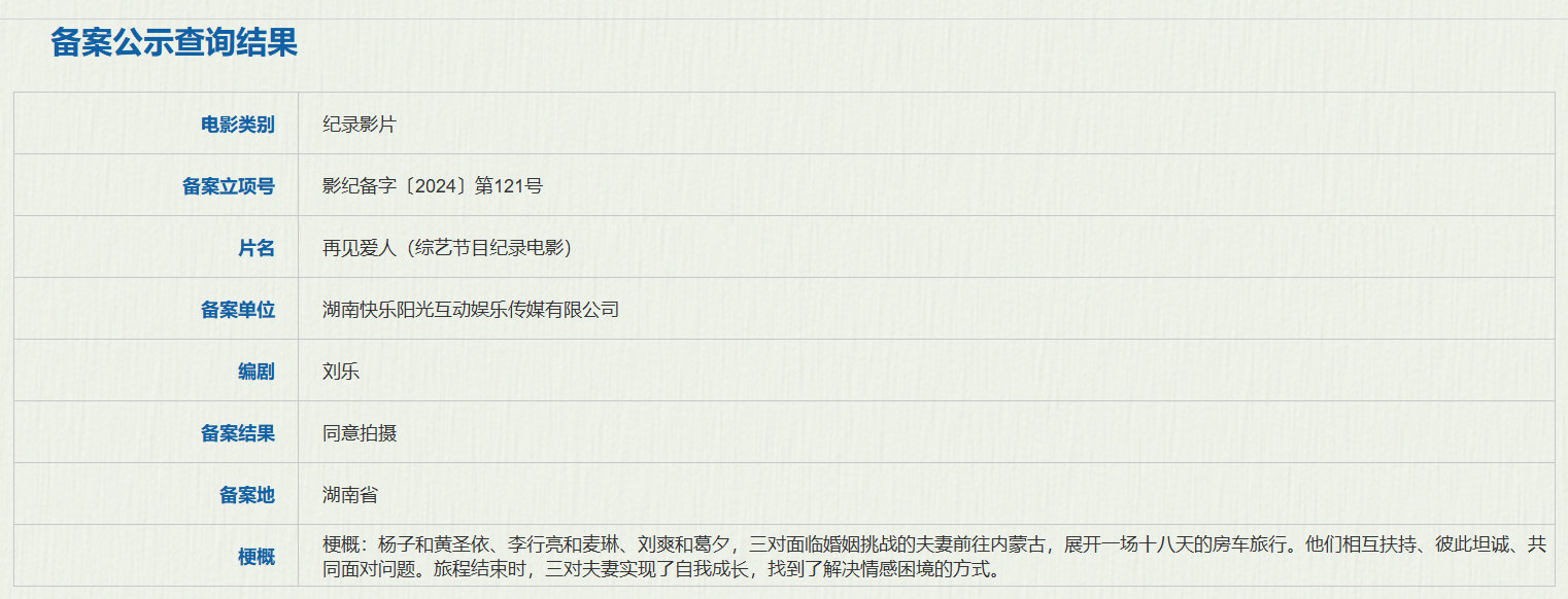 你会去看再见爱人电影吗  再见爱人大电影立项  据电影局备案消息，电影《再见爱人