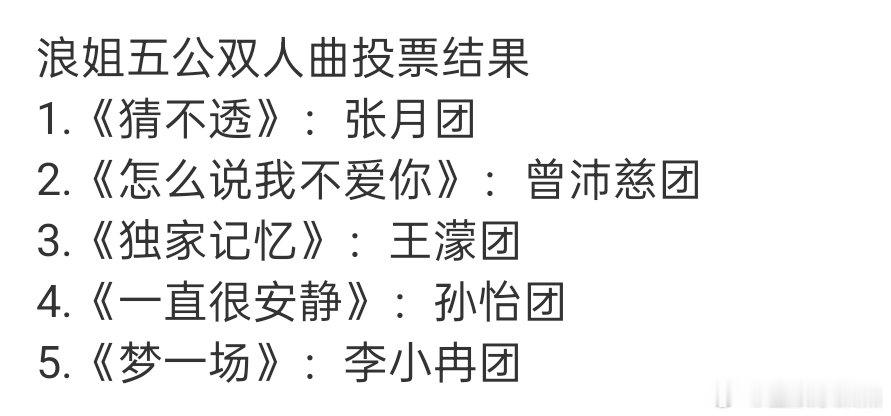李小冉团唱梦一场李小冉团双人曲梦一场浪姐选歌结果浪姐五公双人秀选歌结果已出《猜不