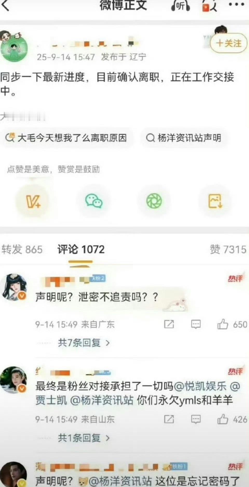 杨洋团队里的人离职了 ​​​