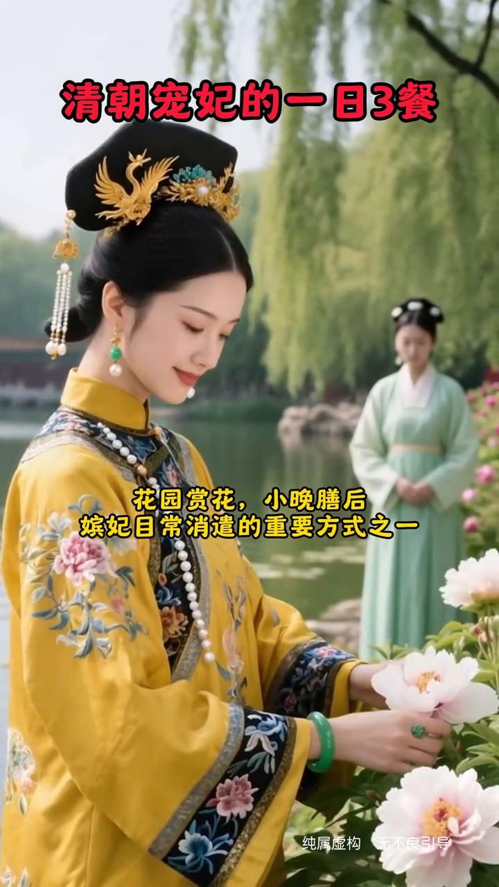 清朝宠妃的一日三餐。
·如时(5-7点)早餐：高位嫔妃早餐通常有10-15道菜，