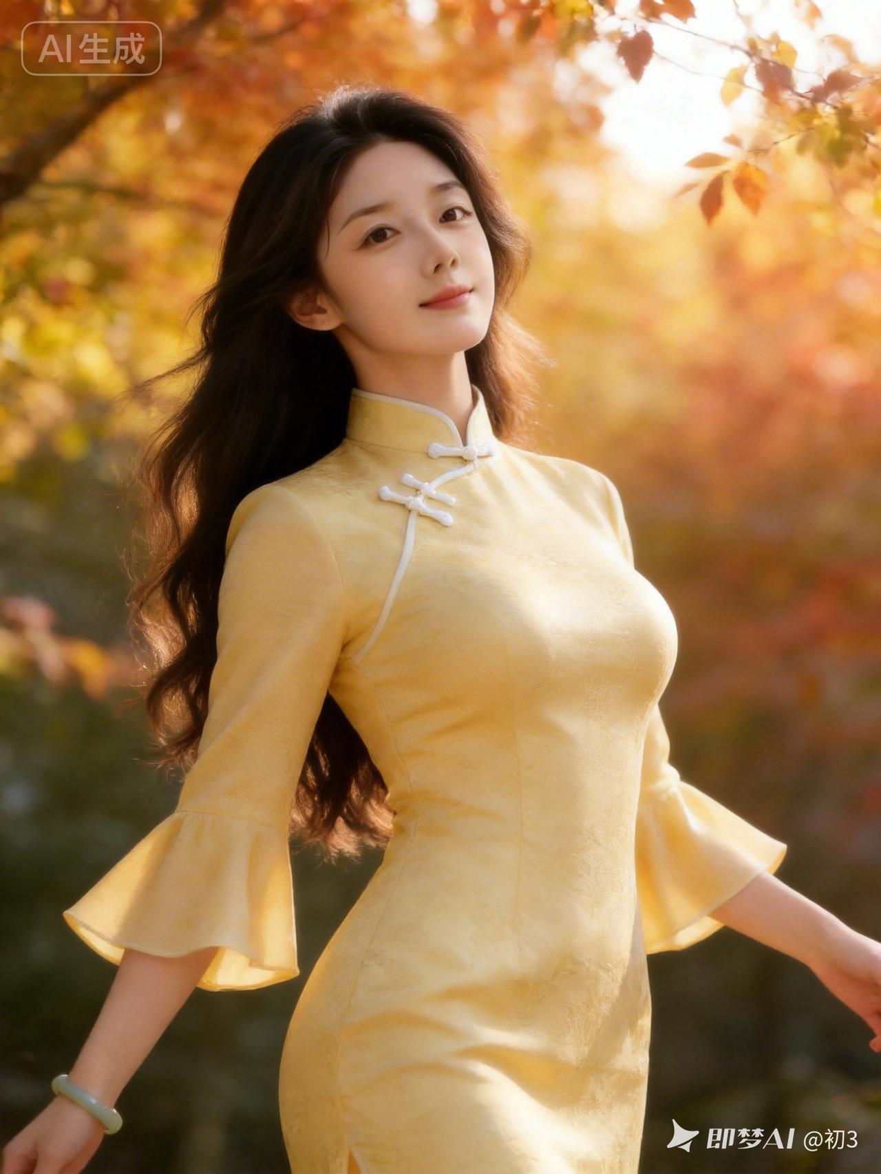 秋日暖阳下的优雅旗袍，尽显东方韵味。