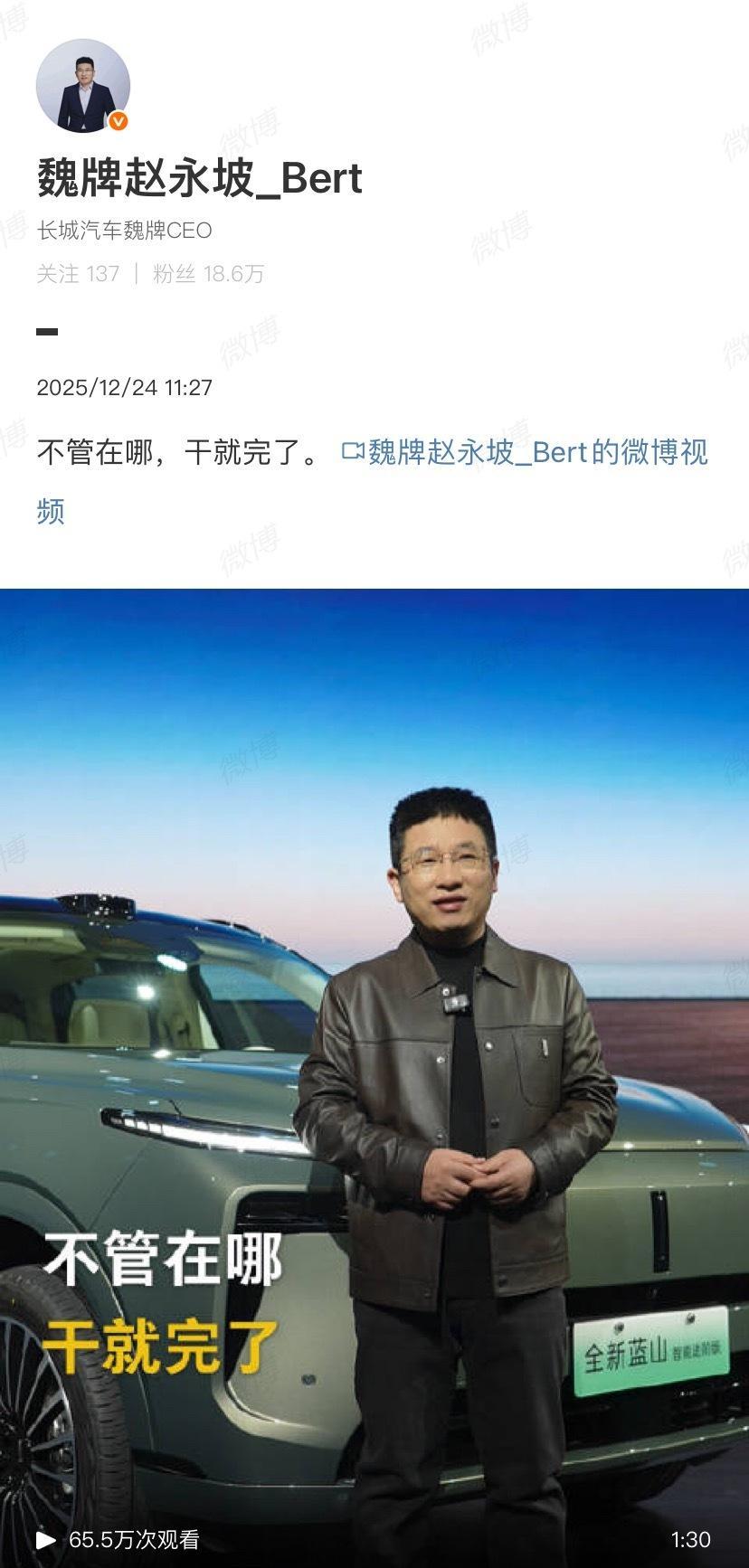 长城哈弗品牌总经理赵永坡于 12 月 21 日宣布接任魏牌 CEO。魏牌自 20