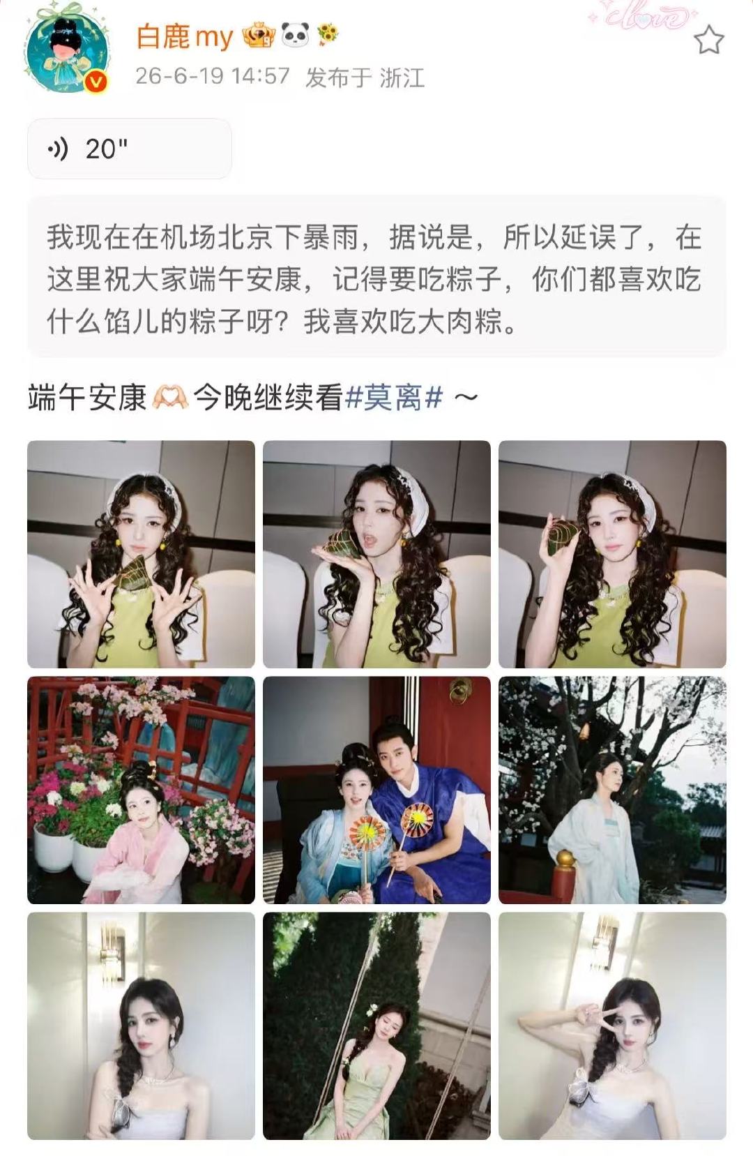 白鹿喜欢吃肉粽白鹿语音报备一只在机场延误的🍍 