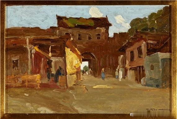 老北京城门油画，1917年 