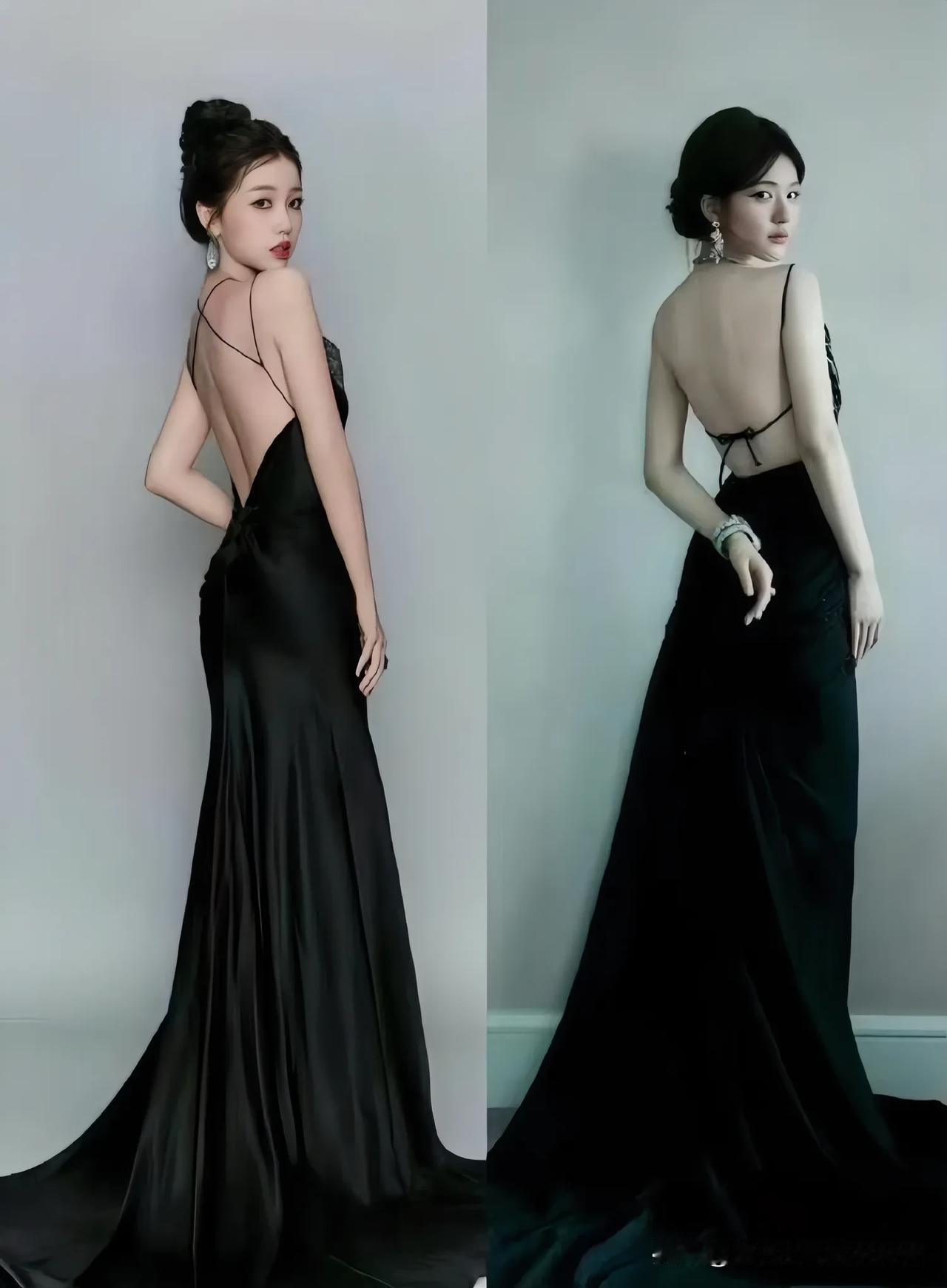 虞书欣与赵露思相似造型姿势优雅黑裙，惊艳转身，尽显魅力！💃🏻✨