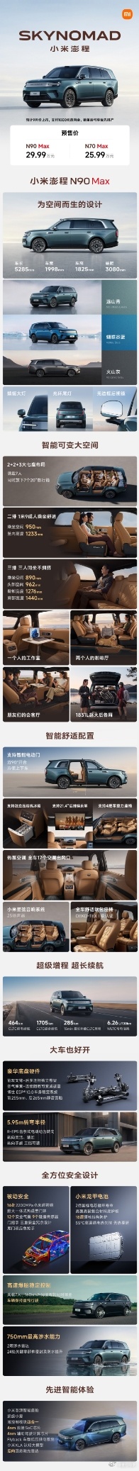 小米澎程N90价格小米汽车此前更强调驾驶和性能，澎程N70 Max、N90 Ma